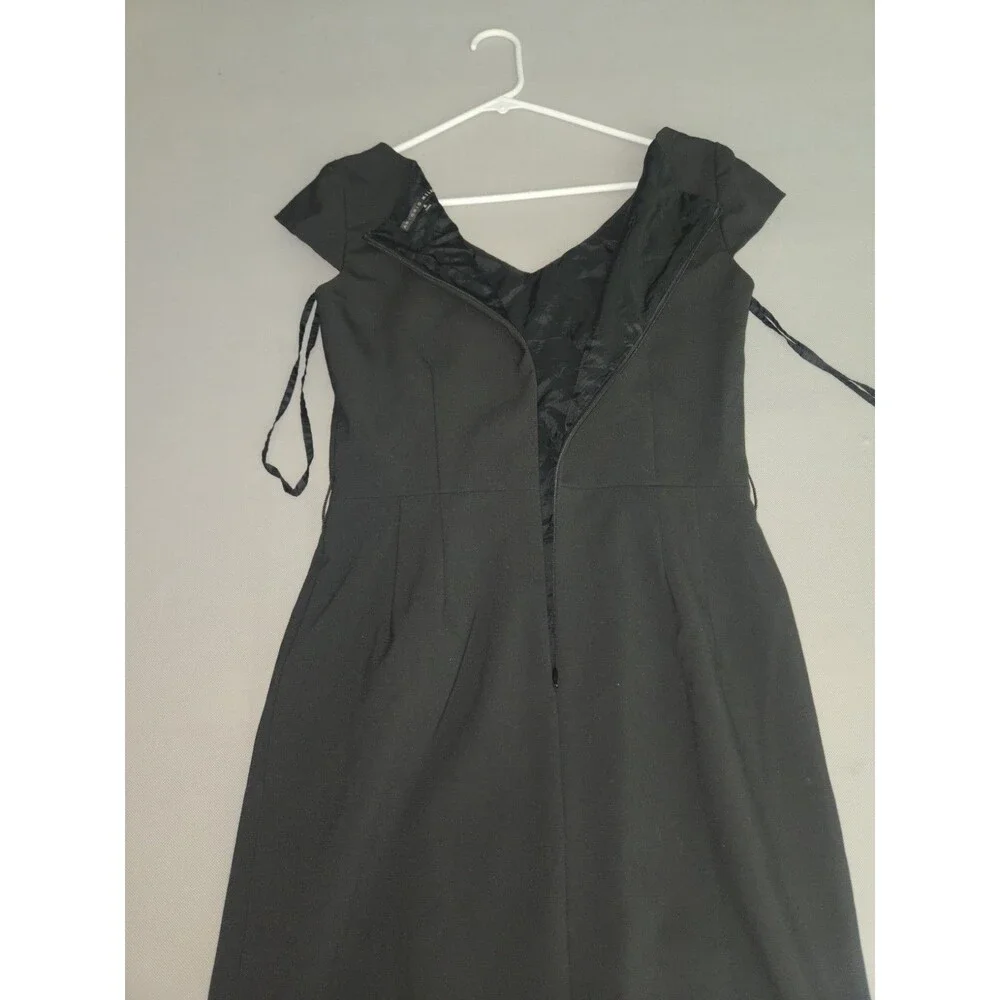Antonio Melani Black Sheath Dress Size 6 Formal Pleated Cap Sleeve Office Party